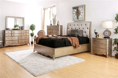 celine brushed gold w cedar wood chaise|Celine 5Pc Bedroom Set CM7432 in Brushed Gold Color w/Options.